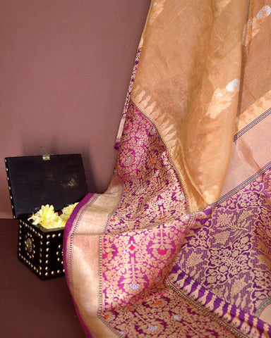 Honey Beige Kora Banarasi Silk Saree