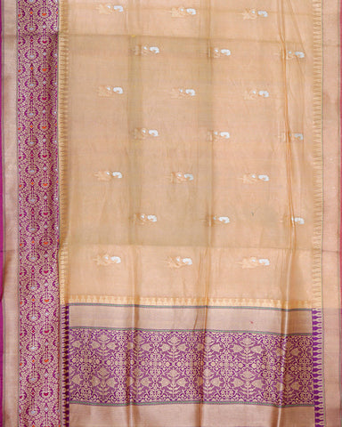 Honey Beige Kora Banarasi Silk Saree