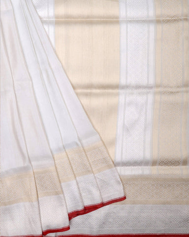 Off White Katan Banarasi Silk Saree