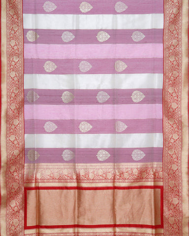 Off White And Purple Katan Banarasi Silk Saree